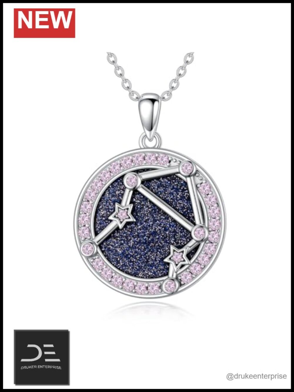 925 Sterling Silver Zodiac Constellation Necklace 18+2 Inch Blue Sandstone